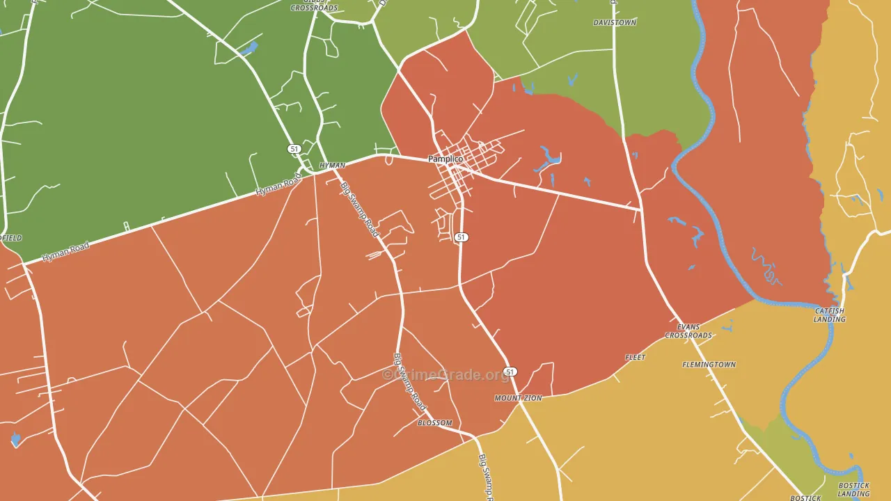 Pamplico, SC Map of Theft Rates
