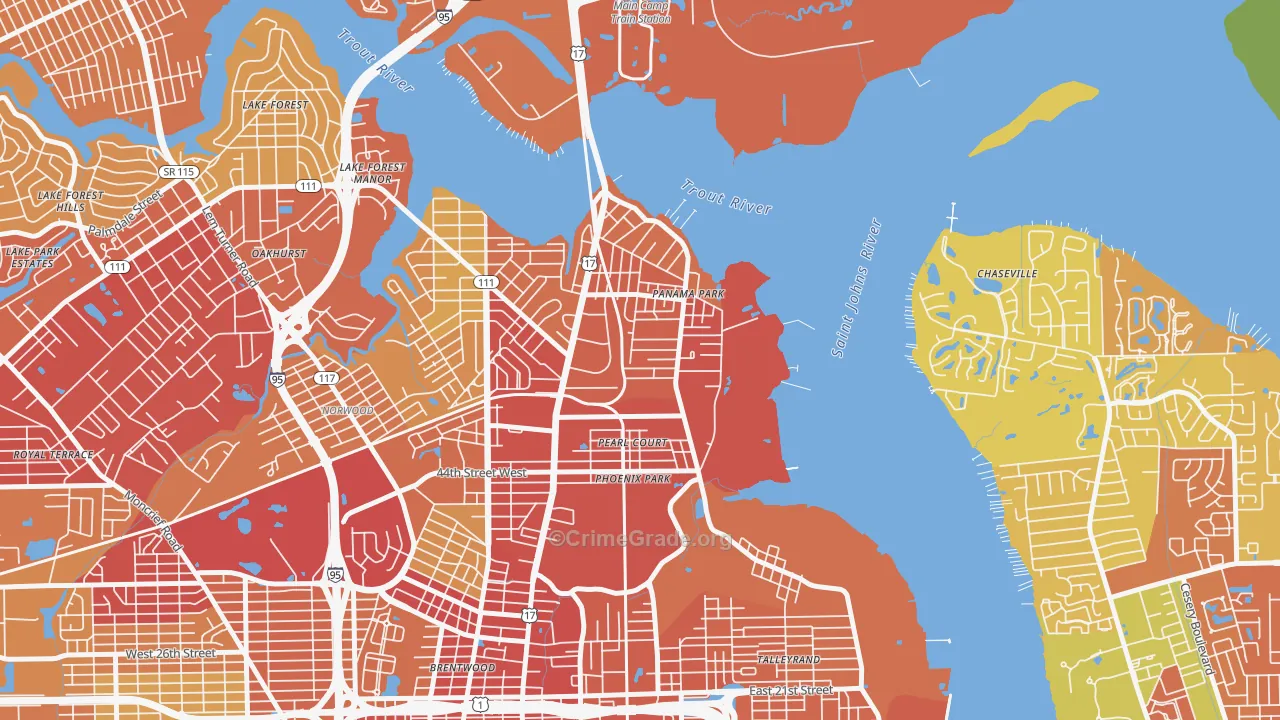 Panama Park, Jacksonville, FL Map of Theft Rates