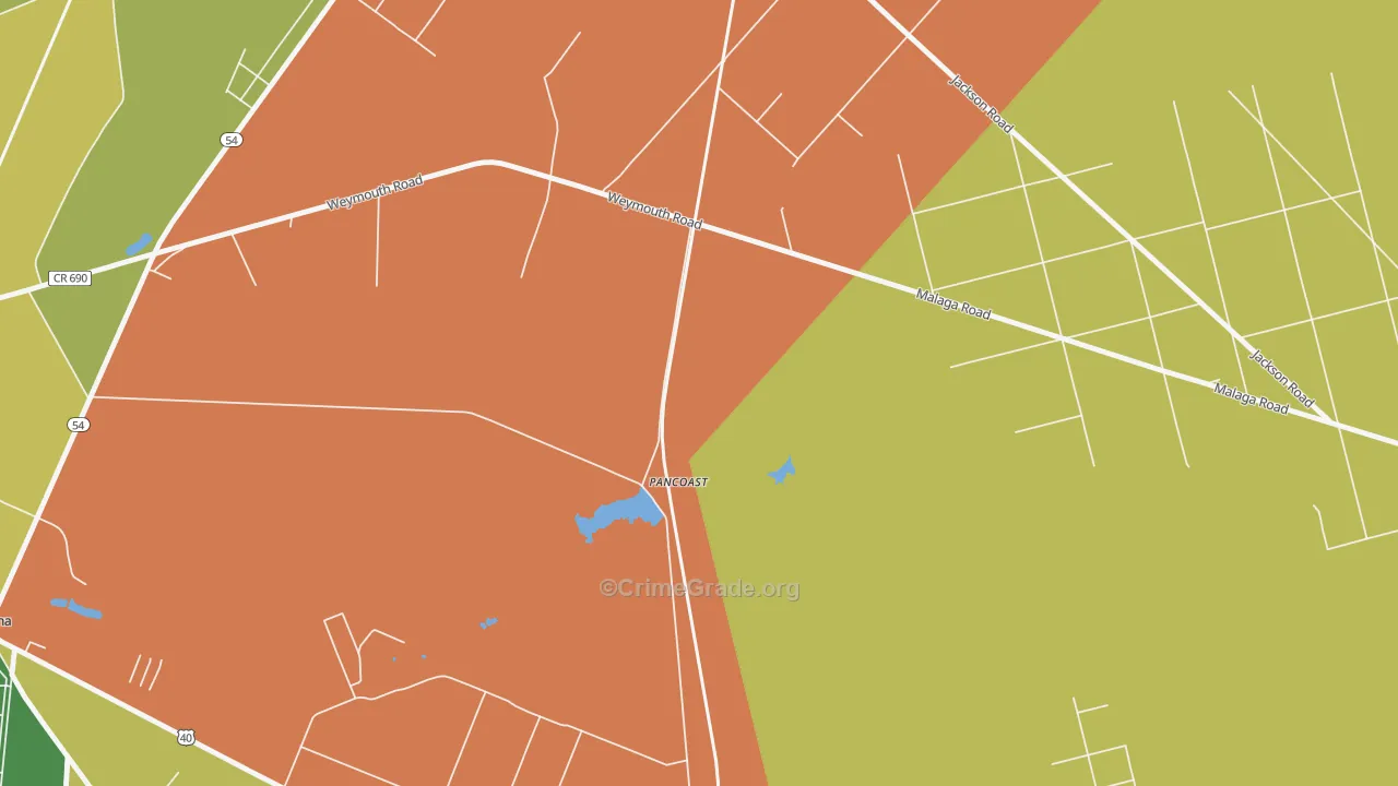 Pancoast, NJ Map of Theft Rates