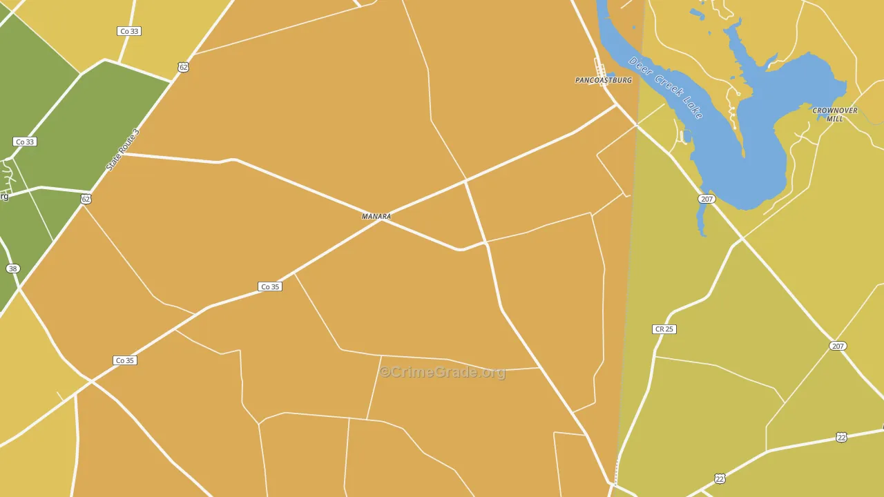 Pancoastburg, OH Map of Theft Rates