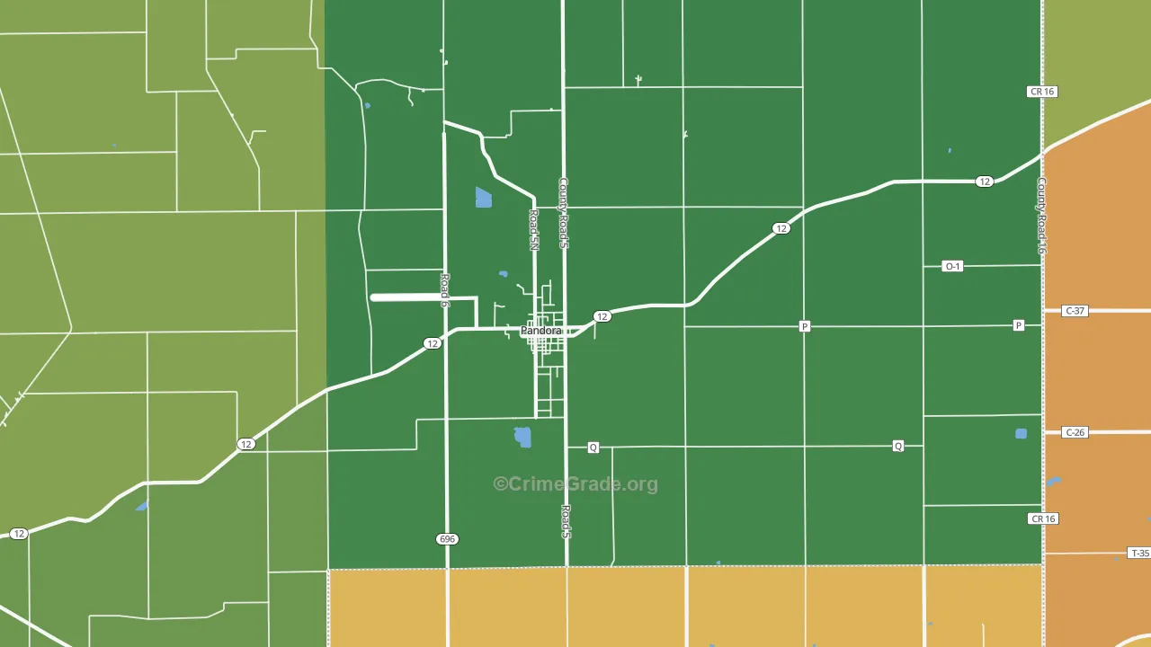Pandora, OH Map of Theft Rates