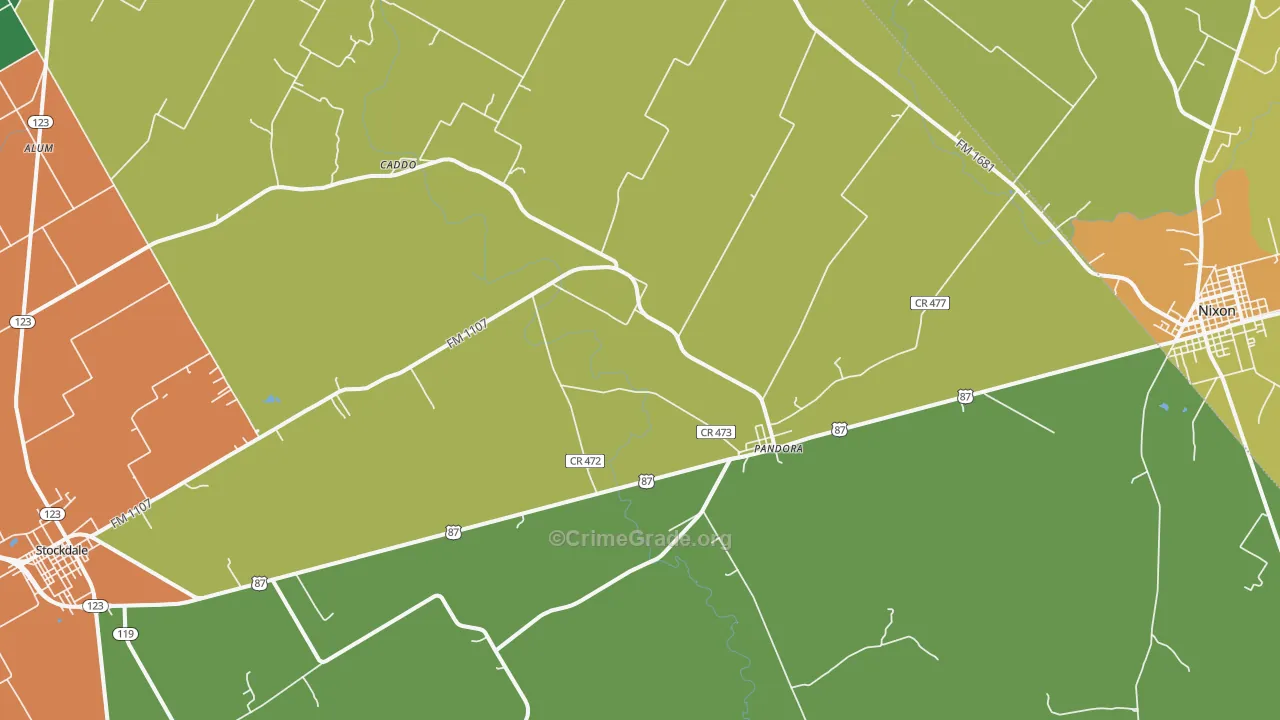 Pandora, TX Map of Theft Rates