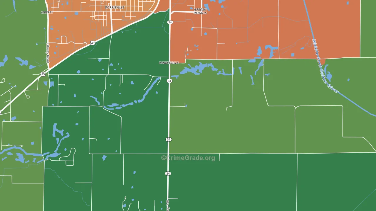Pankeyville, IL Map of Theft Rates
