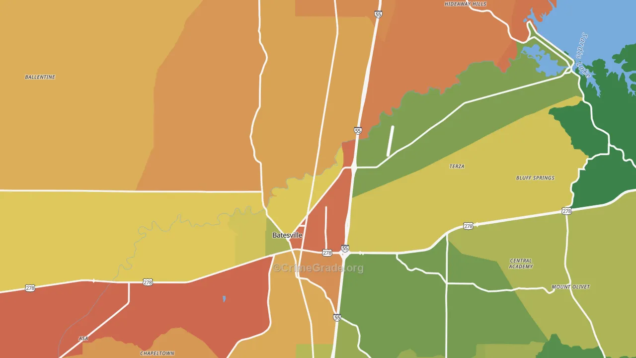 Panola County, MS Map of Theft Rates