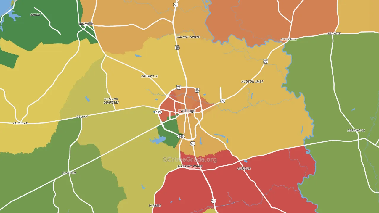 Panola County, TX Map of Theft Rates