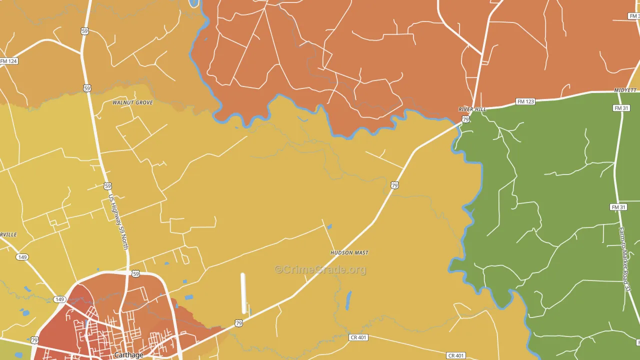 Panola, TX Map of Theft Rates