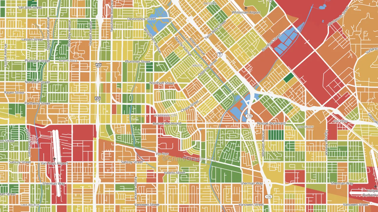 Panorama City, CA Map of Theft Rates