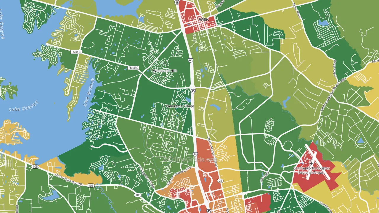 Panorama Village, TX Map of Theft Rates