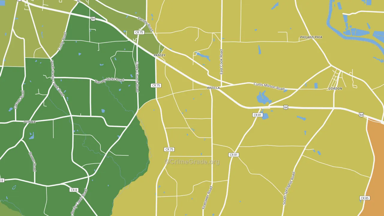 Pansey, AL Map of Theft Rates