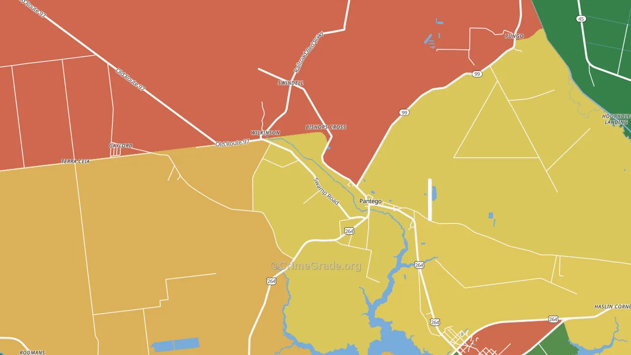 Pantego, NC Map of Theft Rates