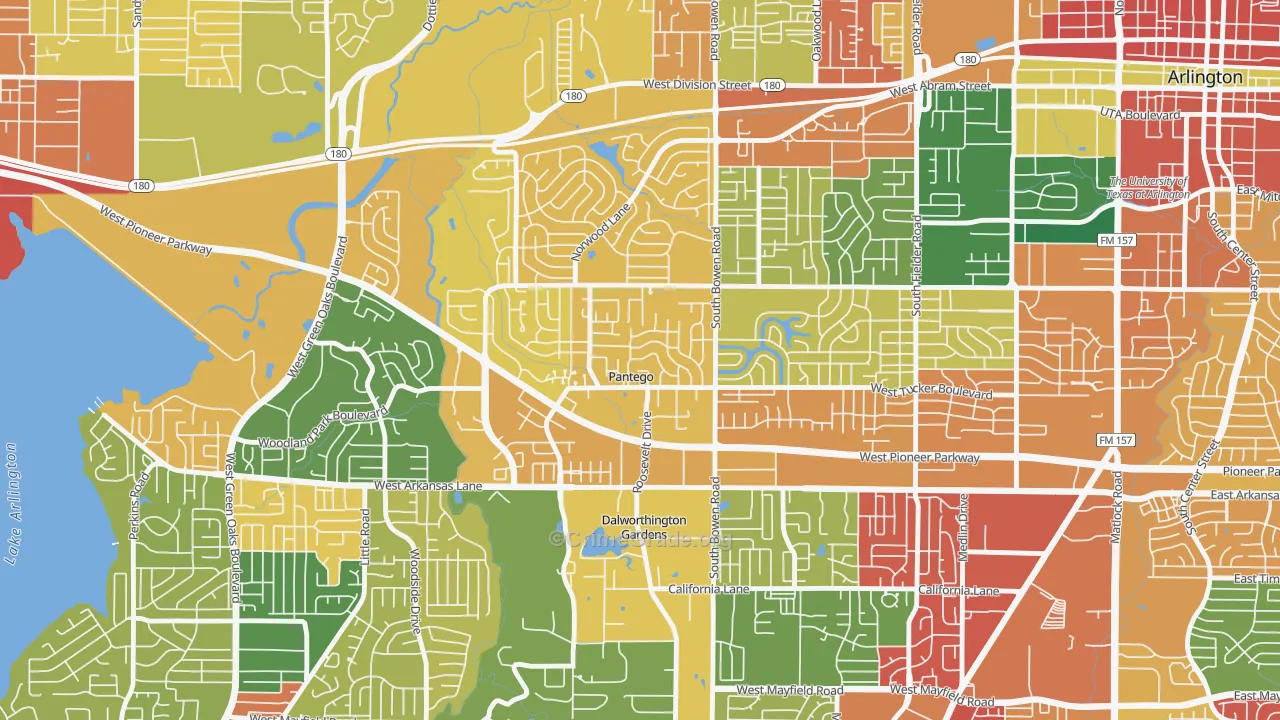 Pantego, TX Map of Theft Rates