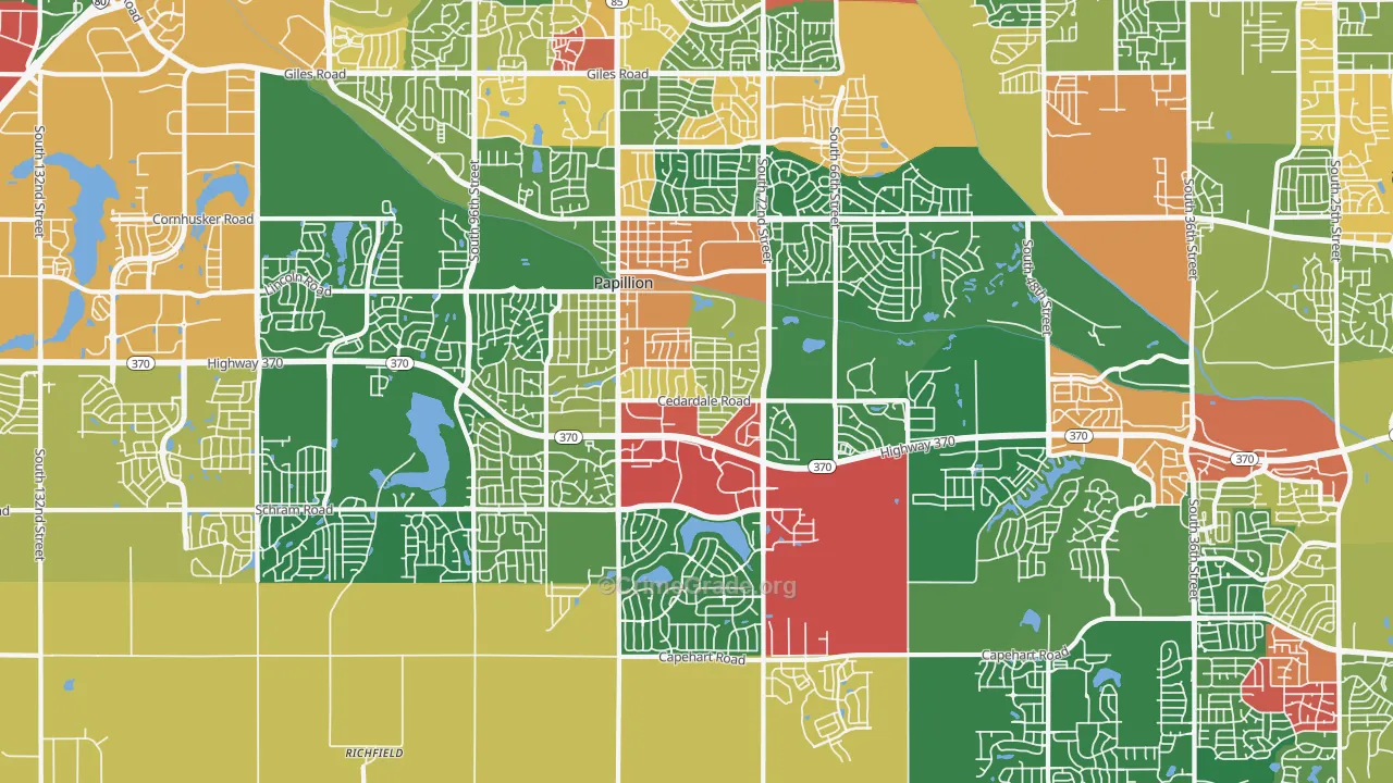 Papillion, NE Map of Theft Rates
