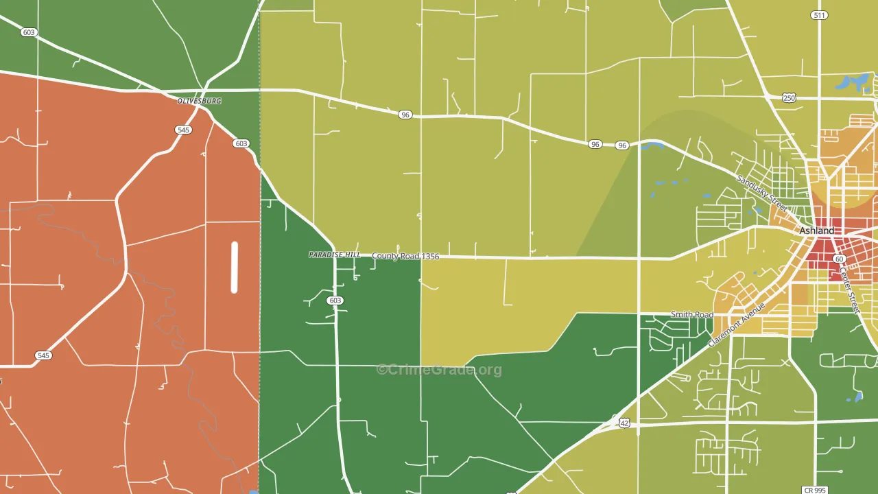 Paradise Hill, OH Map of Theft Rates