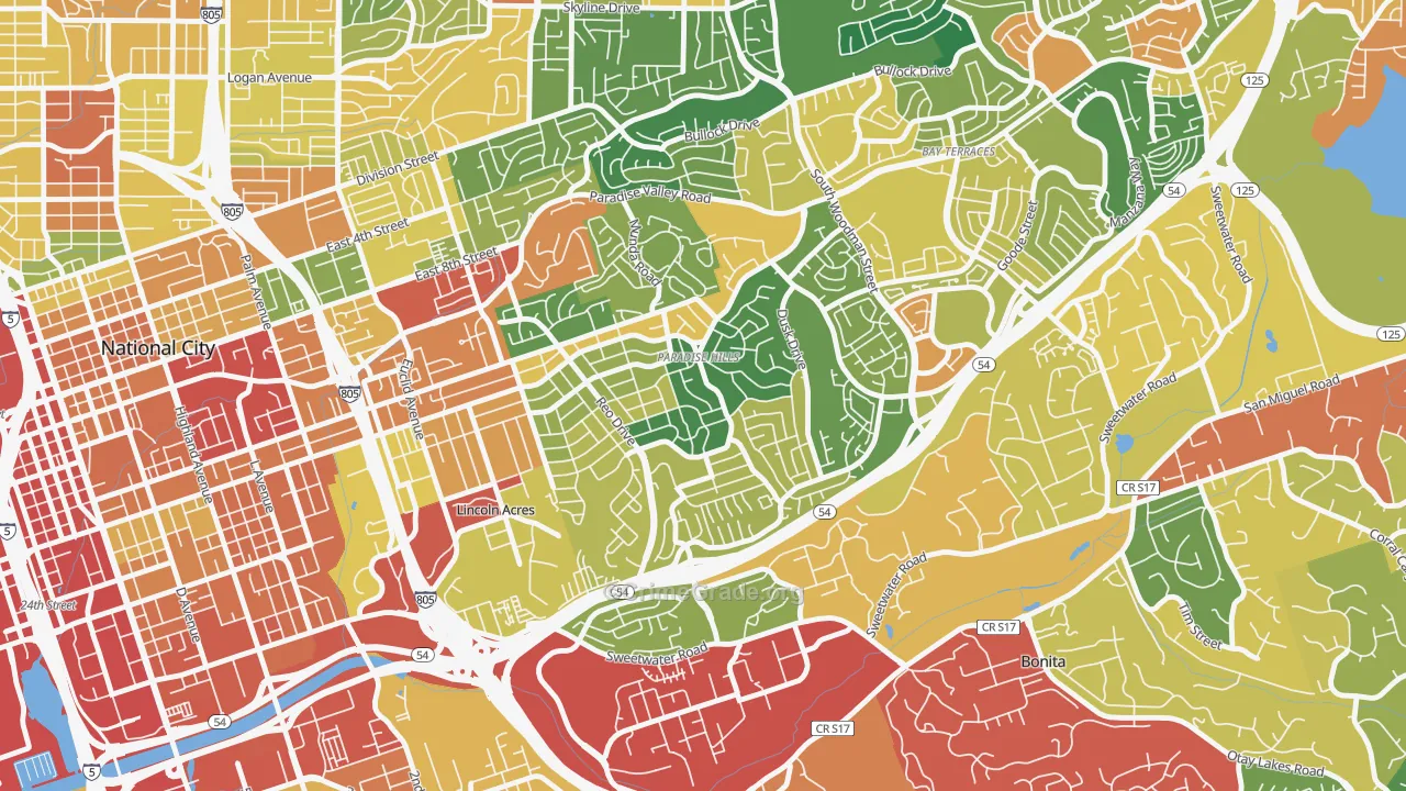 Paradise Hills, San Diego, CA Map of Theft Rates