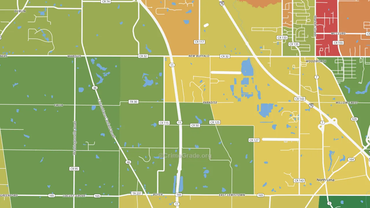 Paradise, OH Map of Theft Rates