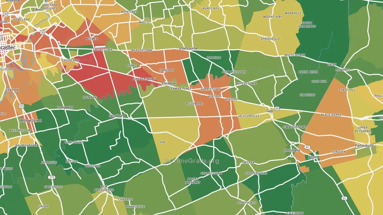 Paradise, PA Map of Theft Rates