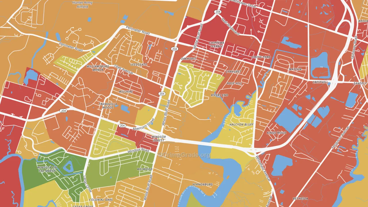 Paradise Park, Savannah, GA Map of Theft Rates