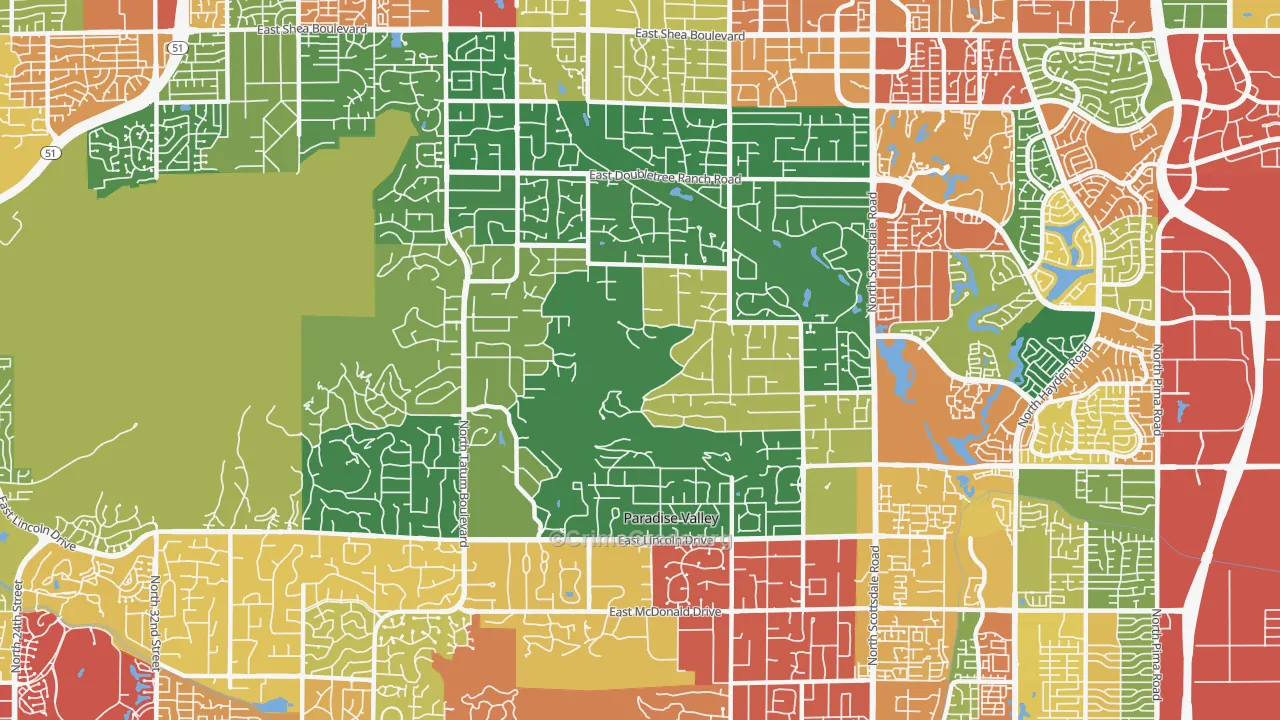 Paradise Valley, AZ Map of Theft Rates