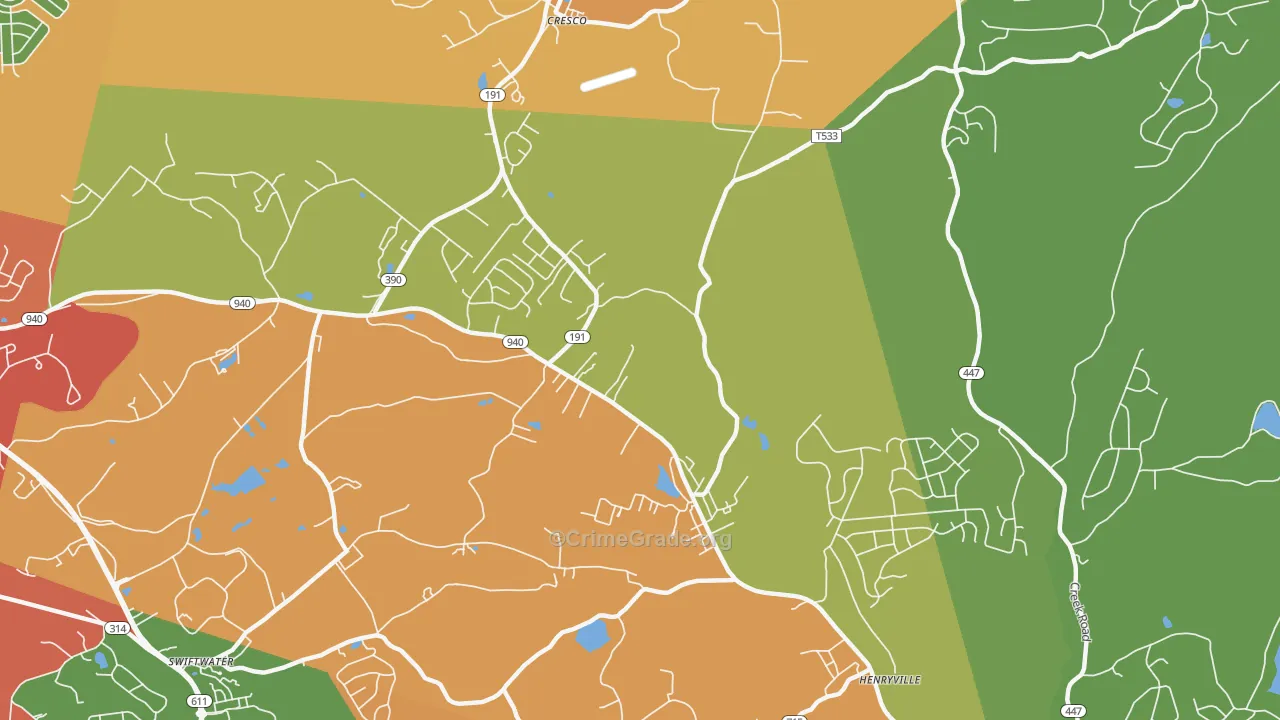 Paradise Valley, PA Map of Theft Rates