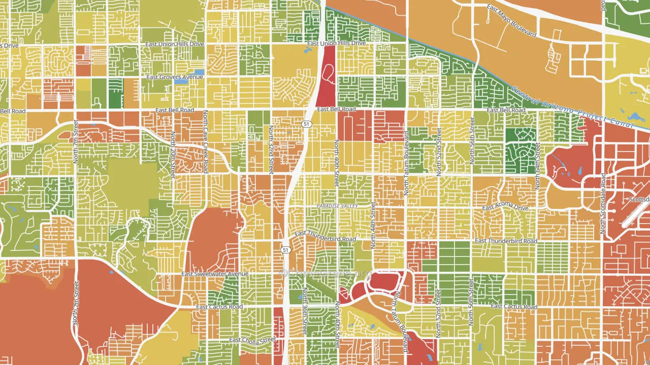 Paradise Valley, Phoenix, AZ Map of Theft Rates