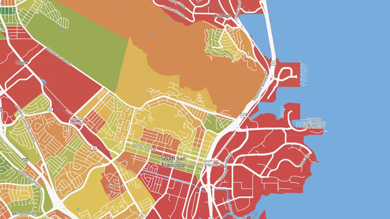 Paradise Valley, South San Francisco, CA Map of Theft Rates
