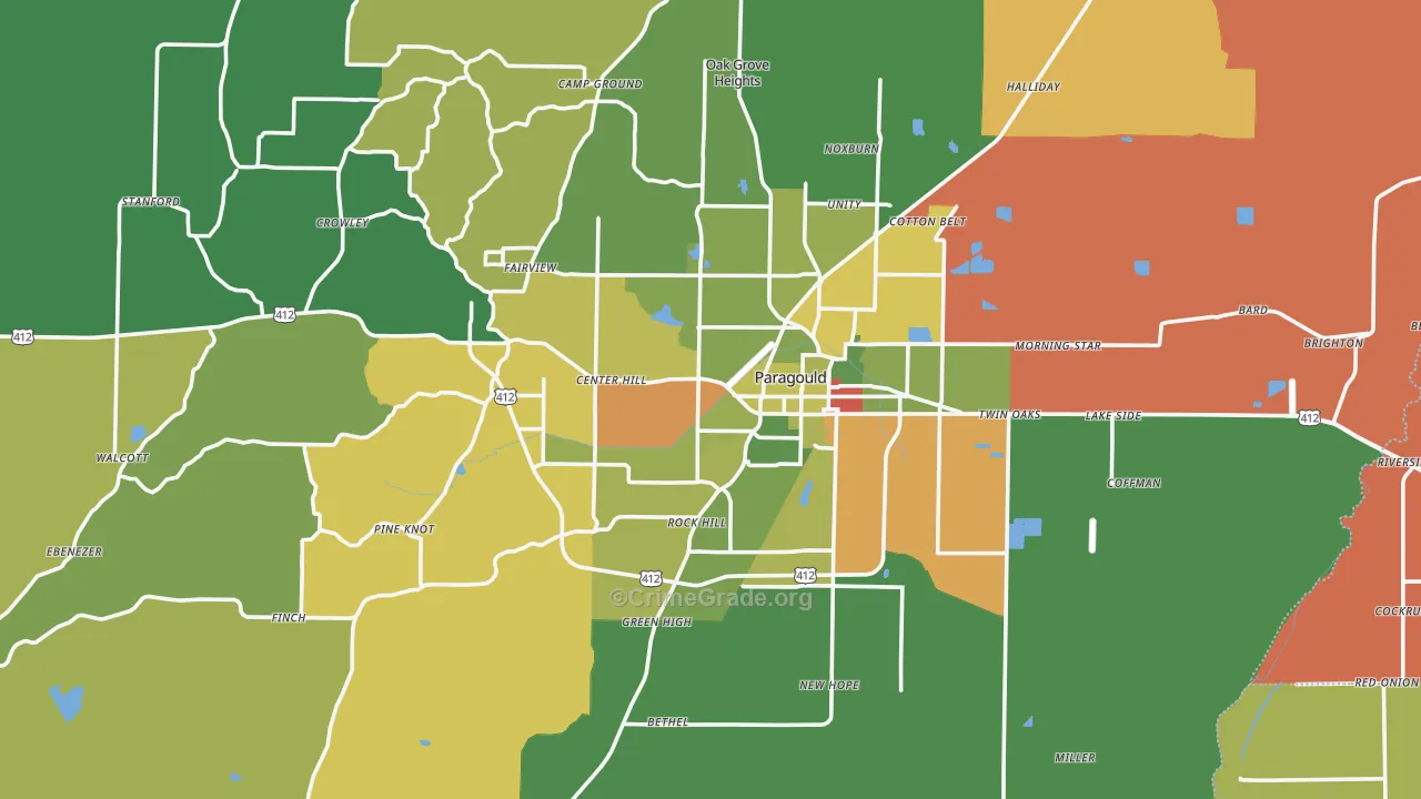 Paragould, AR Map of Theft Rates