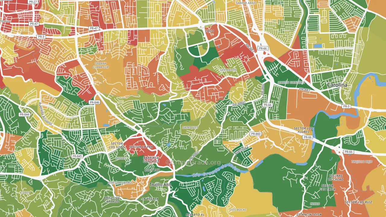 Parcelas Saint Just, Trujillo Alto, PR Map of Theft Rates