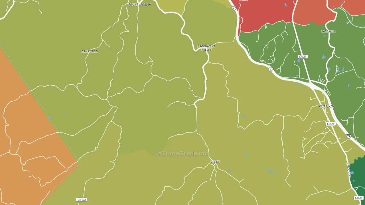 Parchment Valley, WV Map of Theft Rates