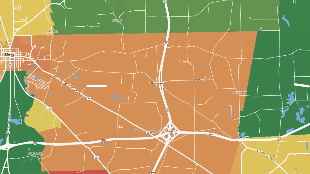 Pardoe, PA Map of Theft Rates