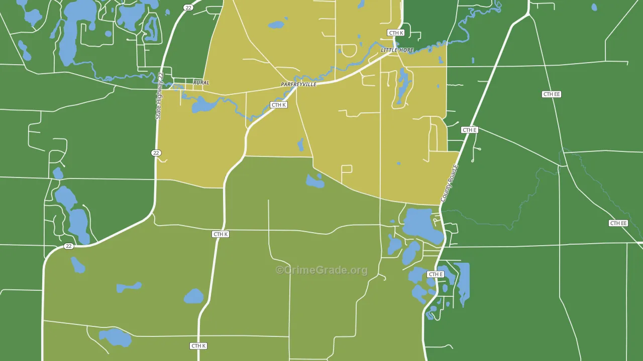 Parfreyville, WI Map of Theft Rates