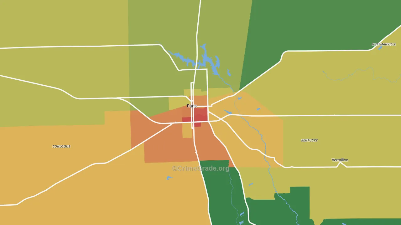 Paris, IL Map of Theft Rates