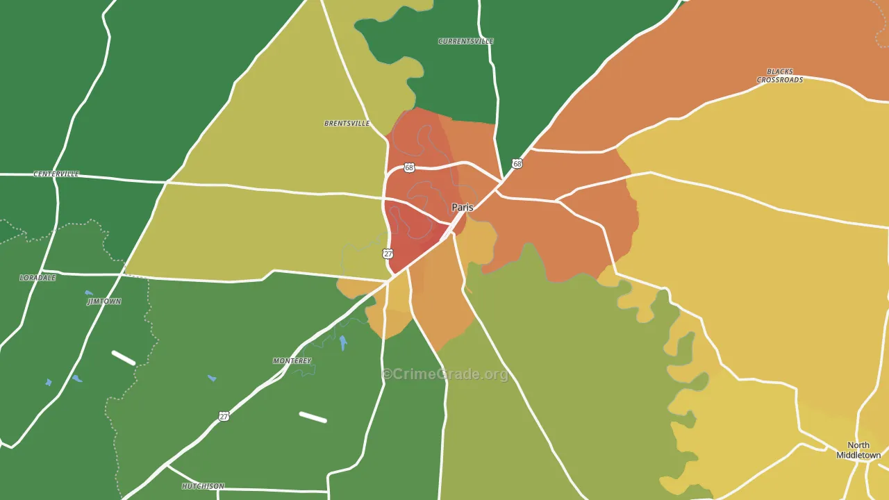 Paris, KY Map of Theft Rates