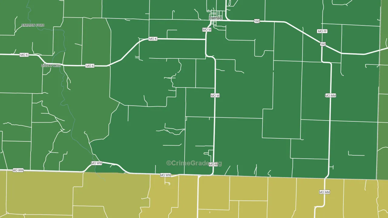 Paris Springs, MO Map of Theft Rates