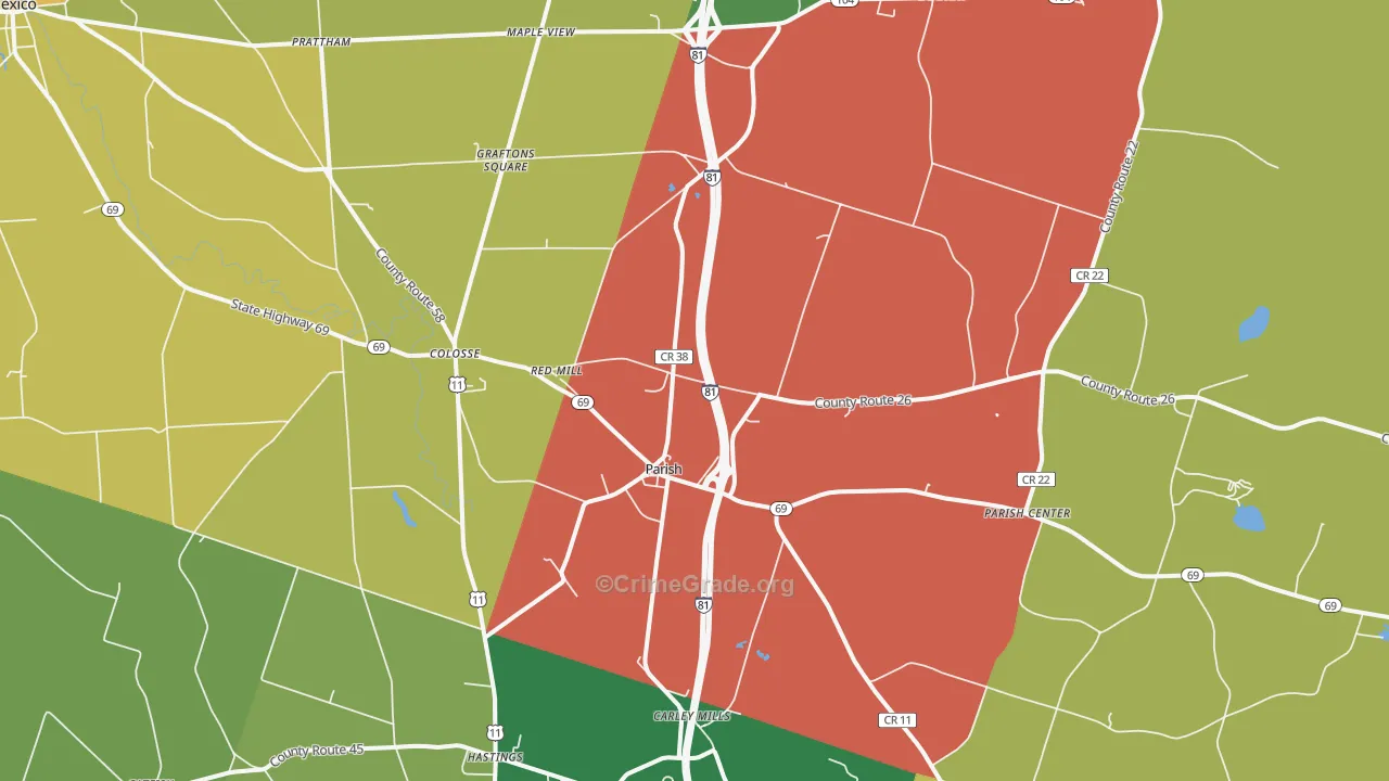 Parish, NY Map of Theft Rates