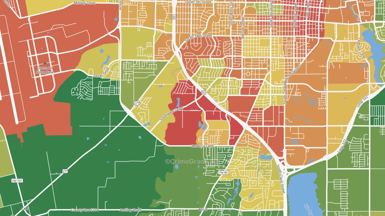 Park Central Area, Abilene, TX Map of Theft Rates