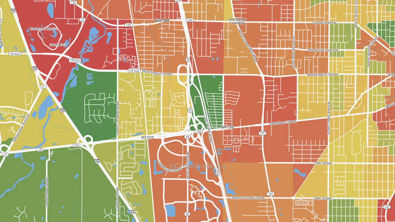 Park City, IL Map of Theft Rates