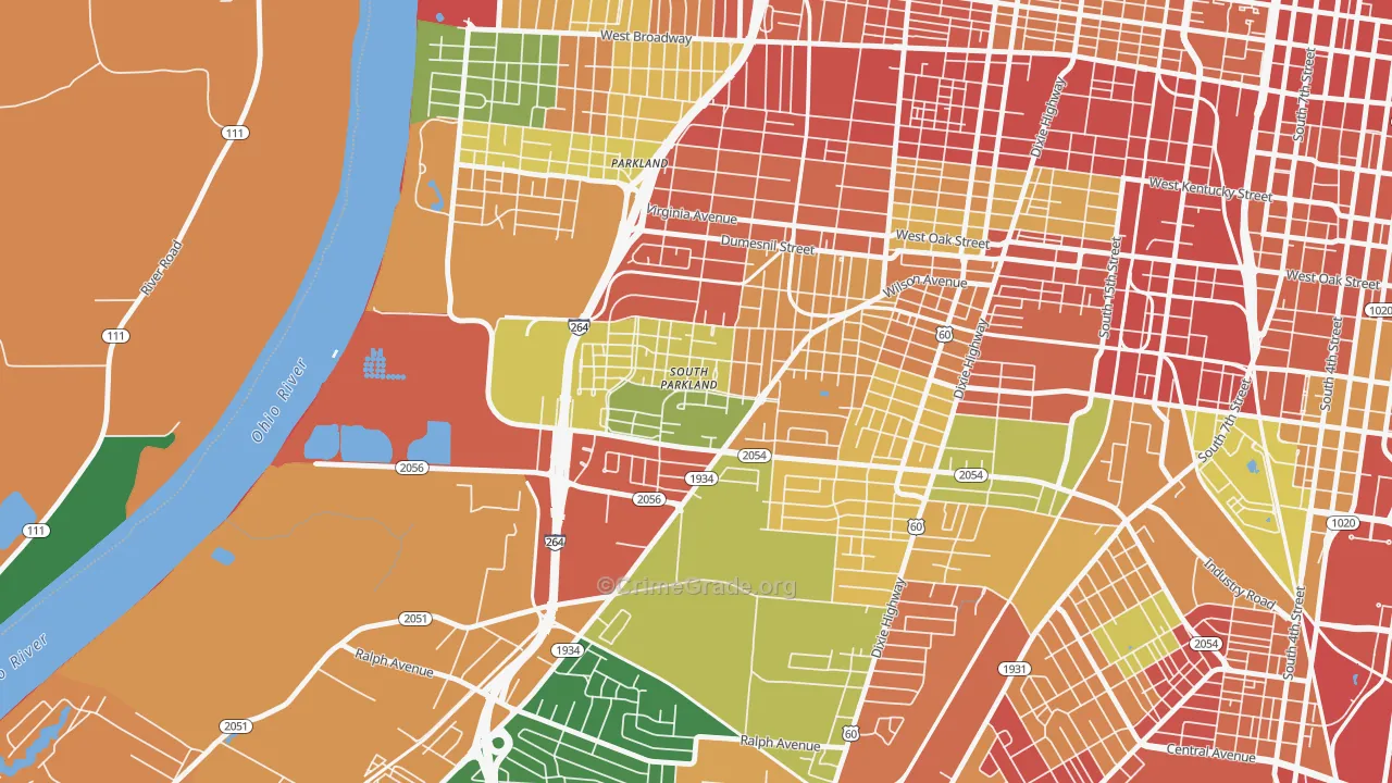 Park Duvalle, Louisville, KY Map of Theft Rates