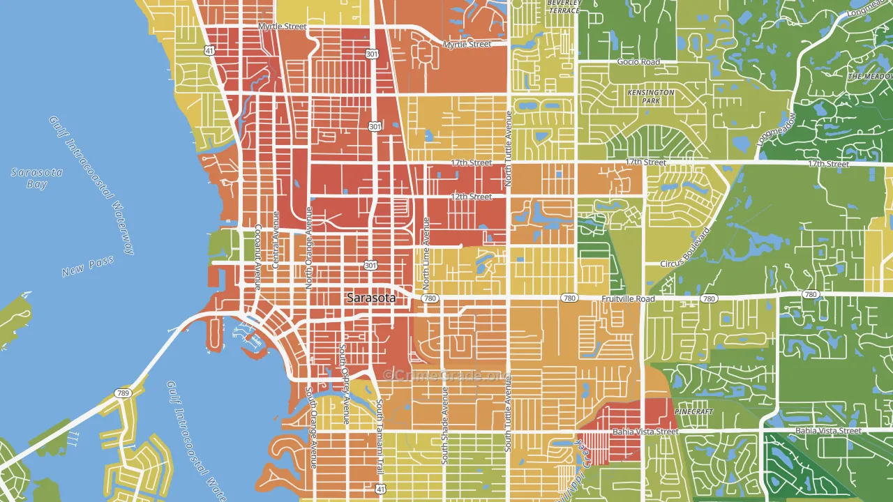 Park East, Sarasota, FL Map of Theft Rates