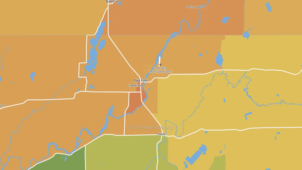 Park Falls, WI Map of Theft Rates