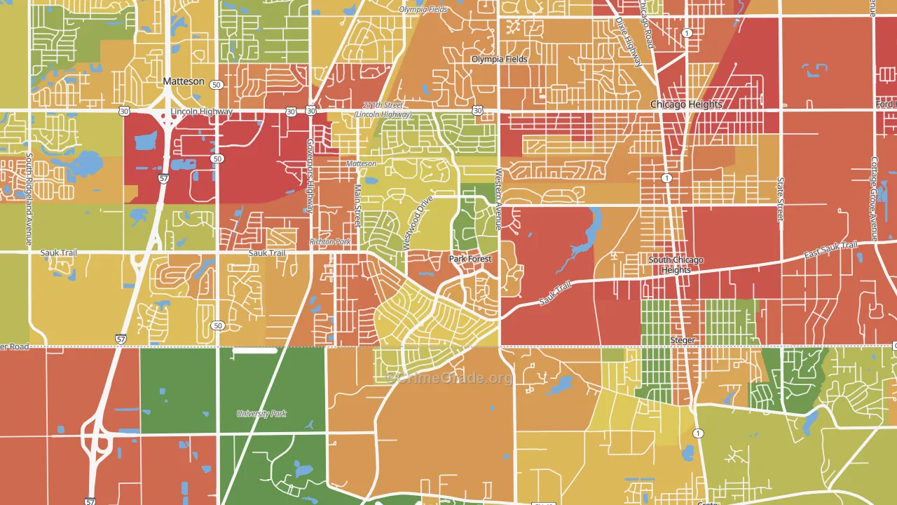 Park Forest, IL Map of Theft Rates