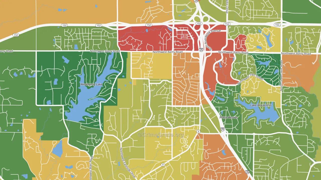 Park Forest, Kansas City, MO Map of Theft Rates