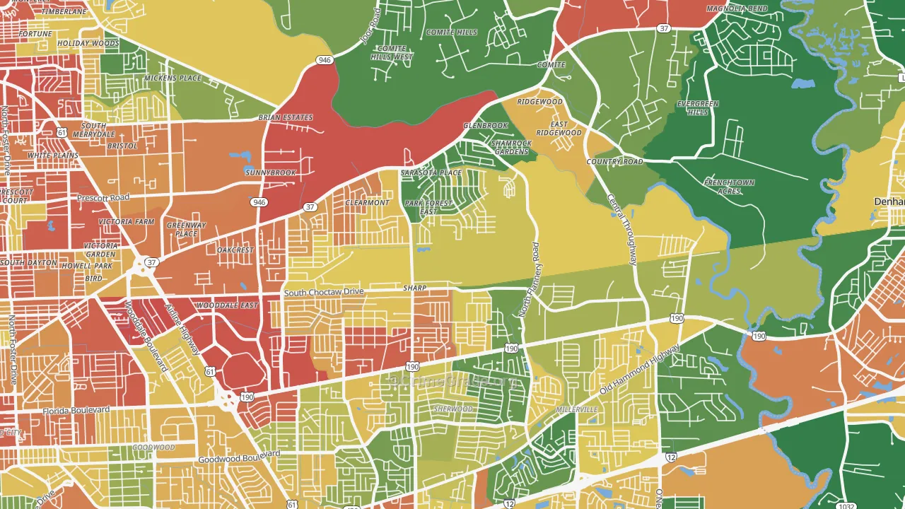 Park Forest-Louisiana North, Baton Rouge, LA Map of Theft Rates