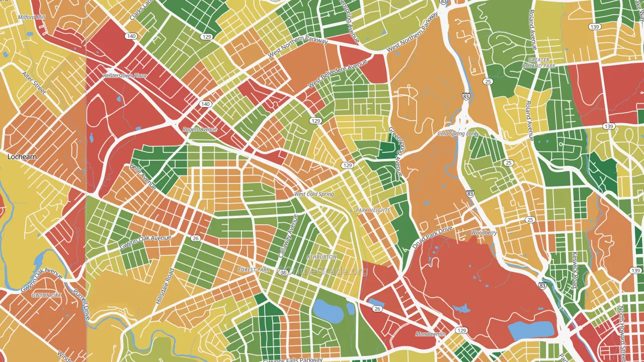 Park Heights, Baltimore, MD Map of Theft Rates