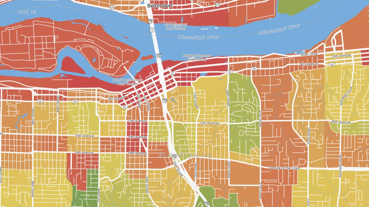 Park Hill, Moline, IL Map of Theft Rates