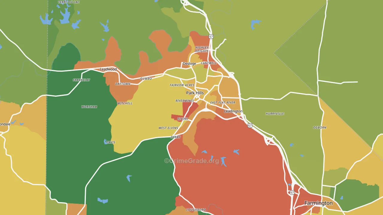 Park Hills, MO Map of Theft Rates