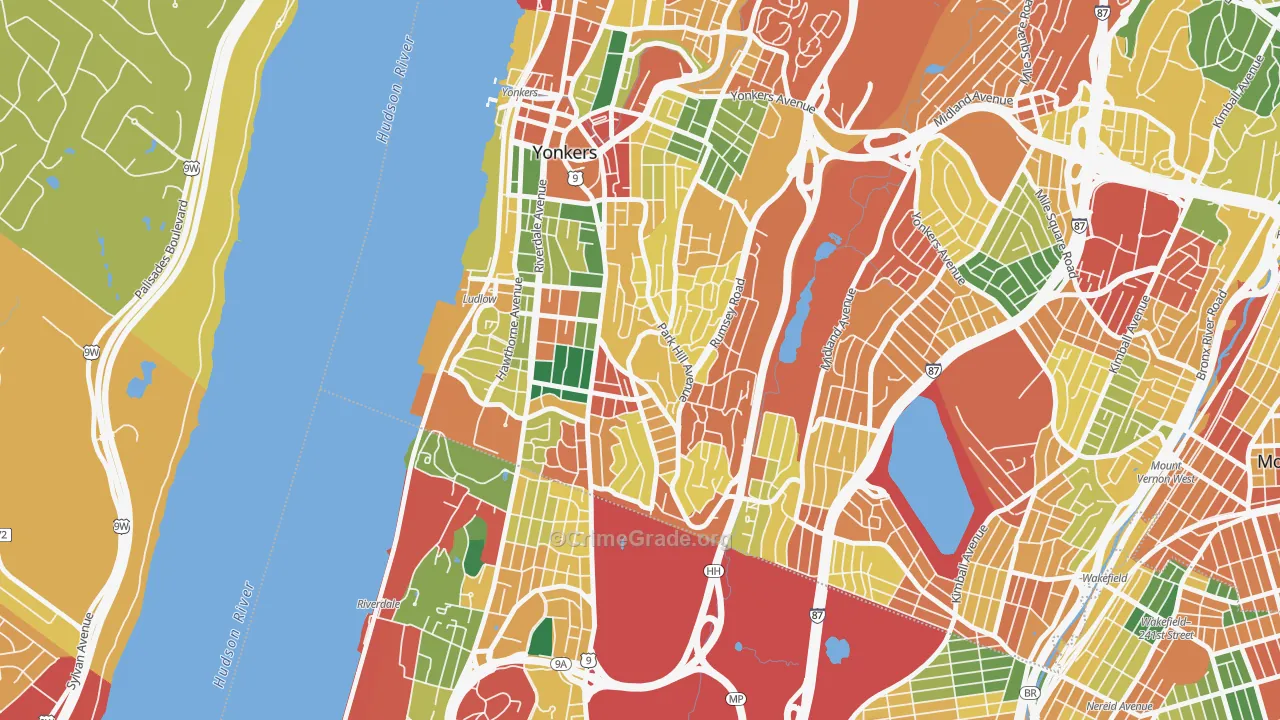 Park Hills, Yonkers, NY Map of Theft Rates