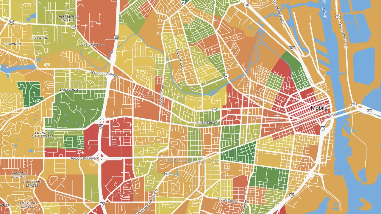 Park Place, Mobile, AL Map of Theft Rates