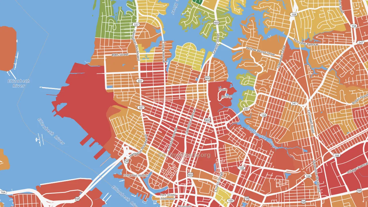 Park Place, Norfolk, VA Map of Theft Rates