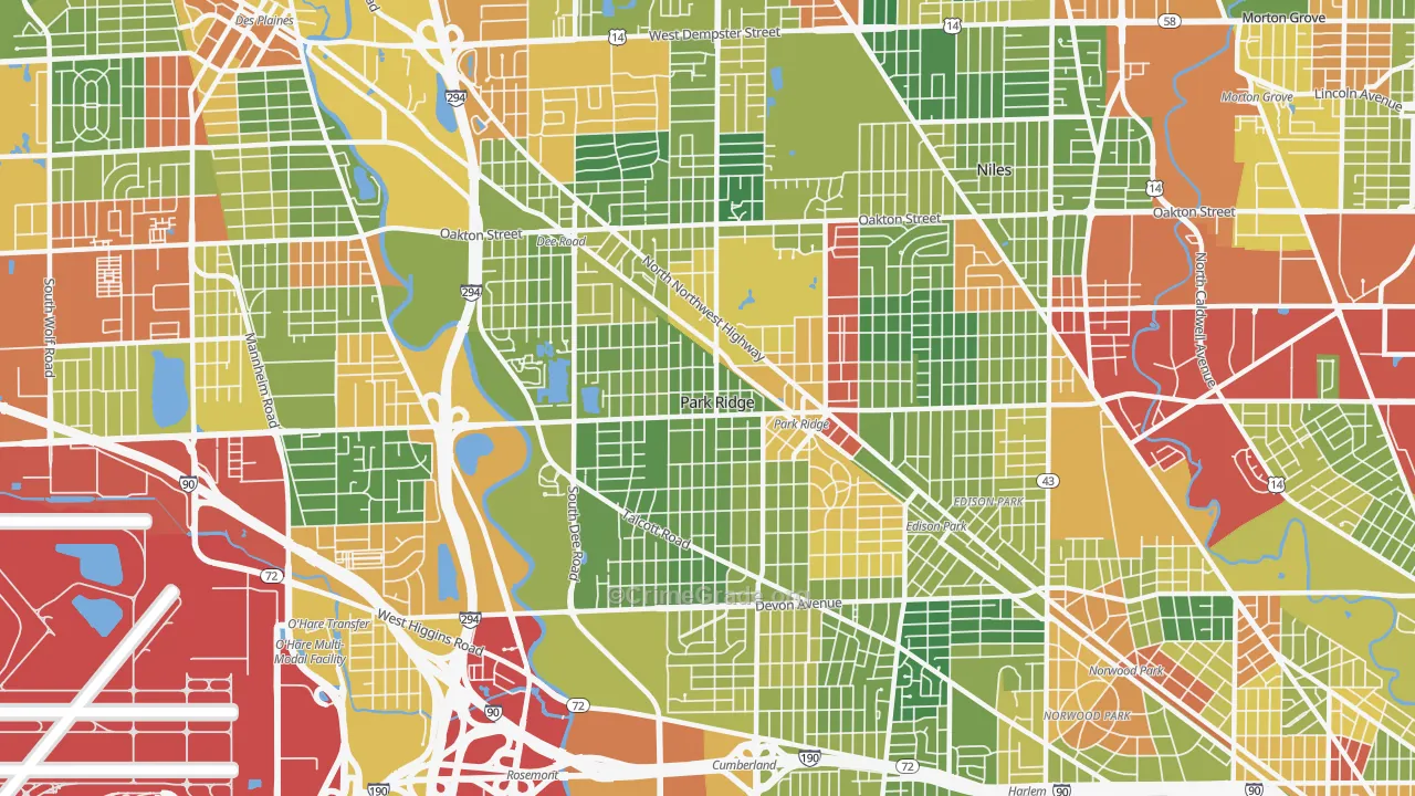 Park Ridge, IL Map of Theft Rates