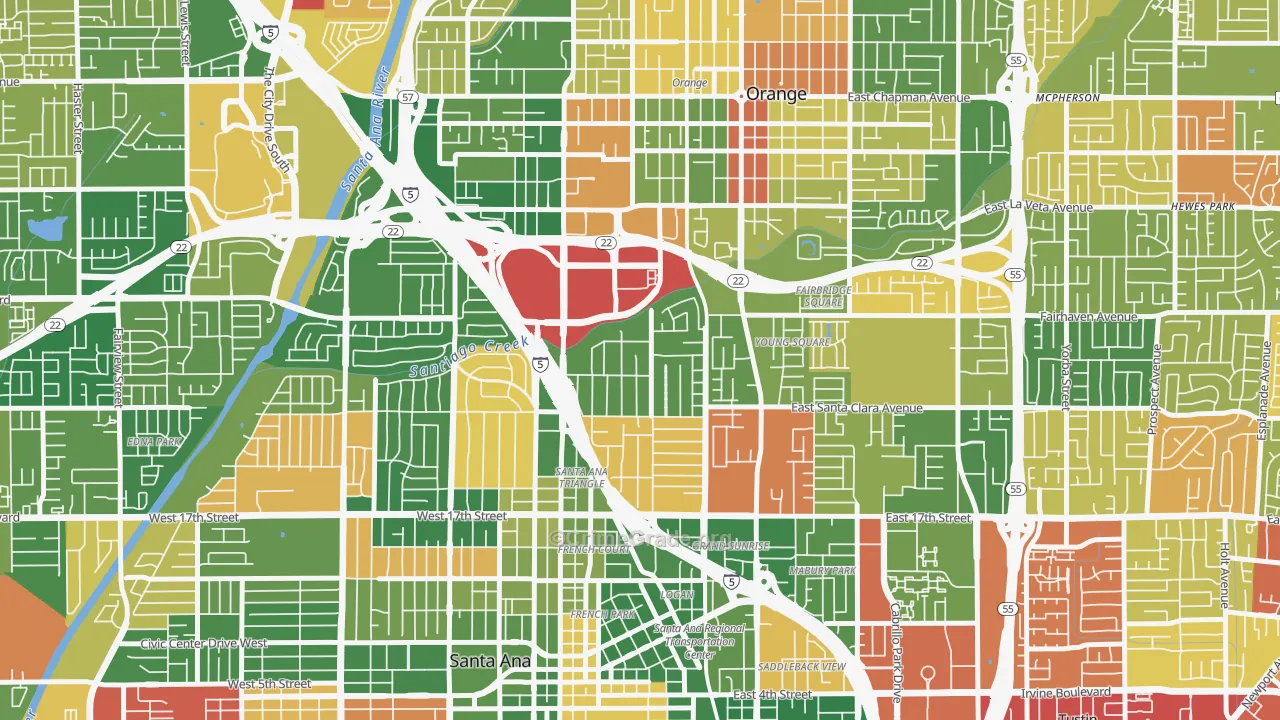 Park Santiago, Santa Ana, CA Map of Theft Rates